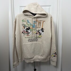 Disney Beige Hoodie with Mickey and Minnie Graphic